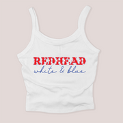 4th of July Shirt Micro Rib Tanktop - Redhead, White & Blue