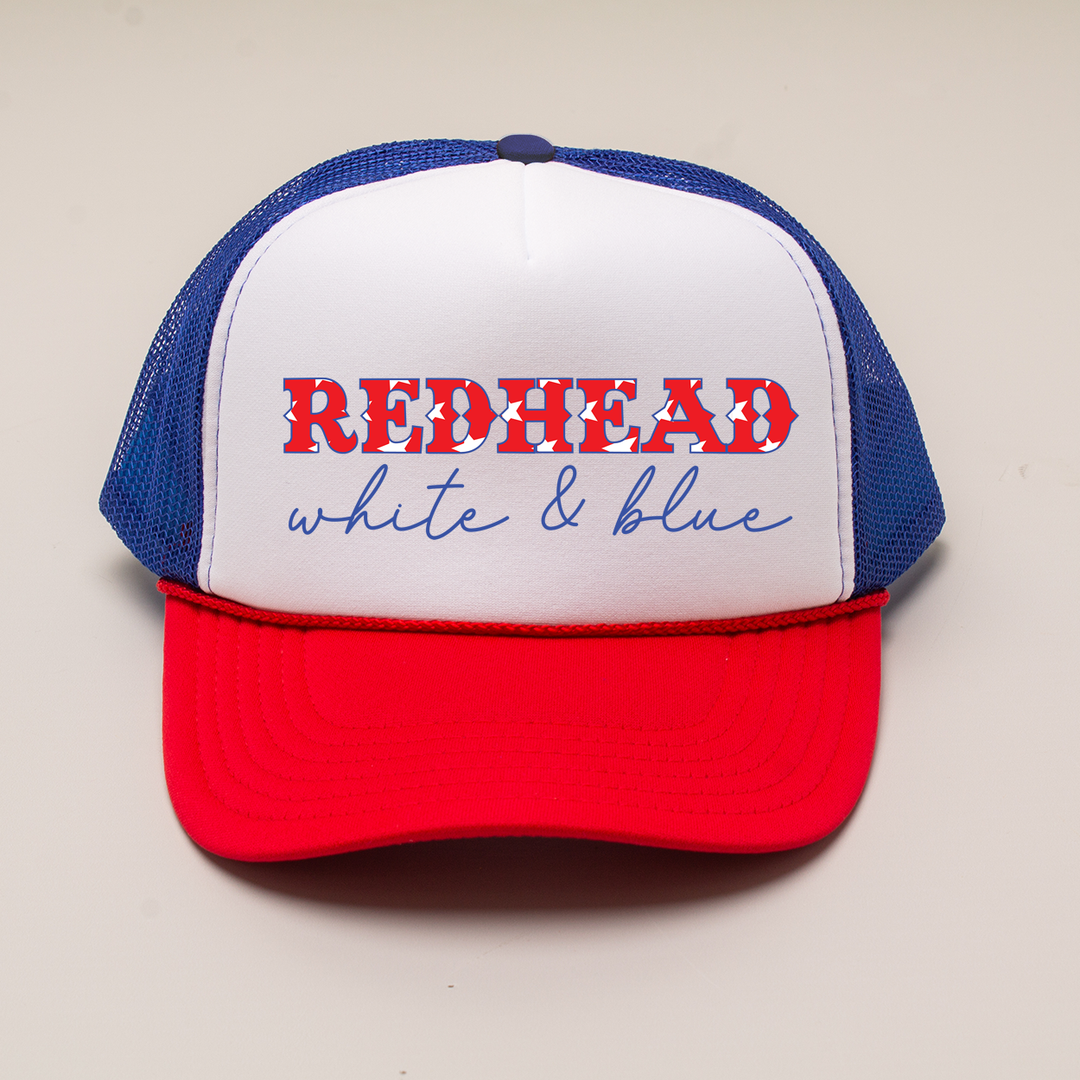 4th of July Trucker Hat Redhead White Blue Red White Blue