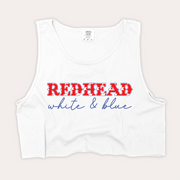 4th Of July Shirt Crop Tank Top - Redhead, White & Blue