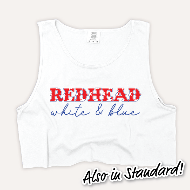 4th Of July Shirt Tank Top - Redhead, White & Blue