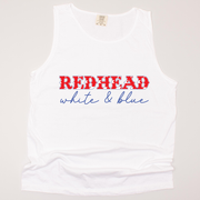 4th Of July Shirt Tank Top - Redhead, White & Blue