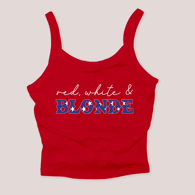 4th of July Shirt Micro Rib Tanktop - Red, White & Blonde