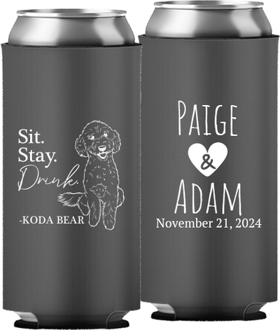 Pet Portrait 01 - Sit. Stay. Drink. - Neoprene Slim Can