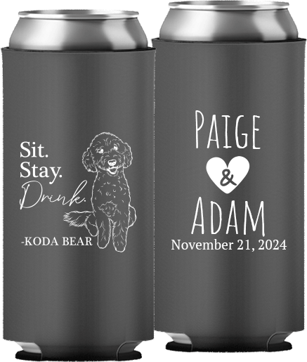 Pet Portrait 01 - Sit. Stay. Drink. - Neoprene Slim Can