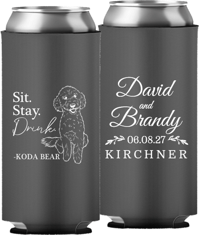 Pet Portrait 02 - Sit. Stay. Drink. - Neoprene Slim Can