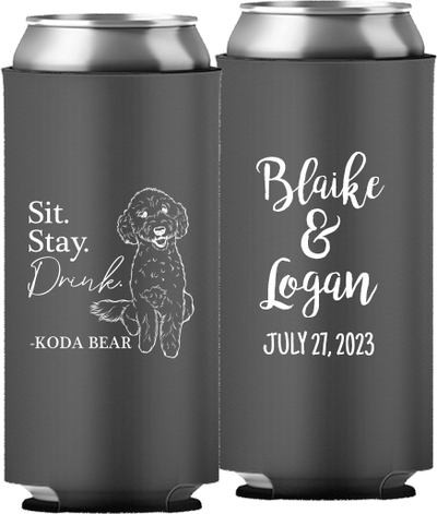 Pet Portrait 04 - Sit. Stay. Drink. - Neoprene Slim Can