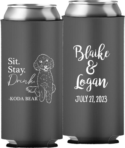 Pet Portrait 04 - Sit. Stay. Drink. - Neoprene Slim Can