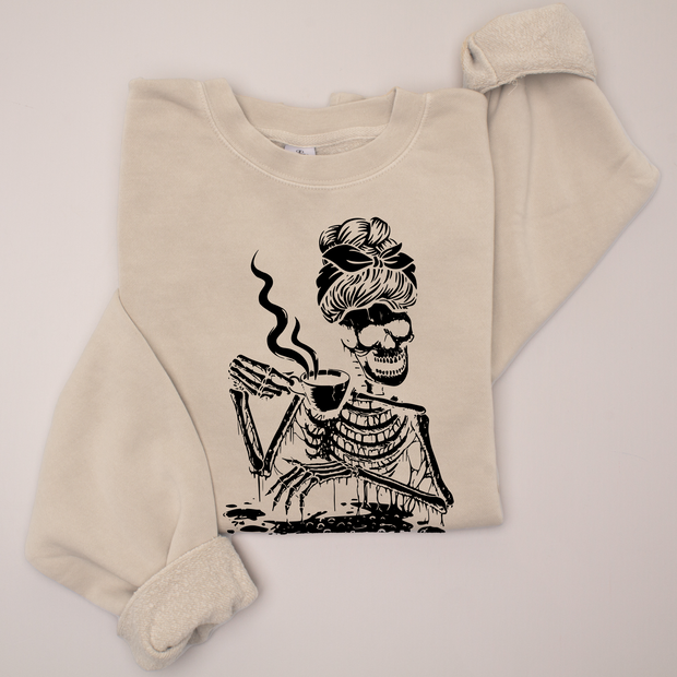 Skeleton Latte Lady Black Print / High End - Halloween Sweatshirt