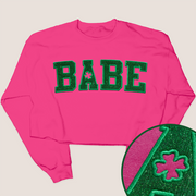 St. Patricks Day Sweatshirt Crop  - Babe Glitter