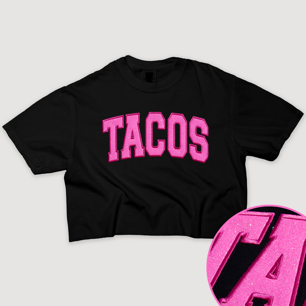 Tequila Shirt Tacos Glitter Crop - University