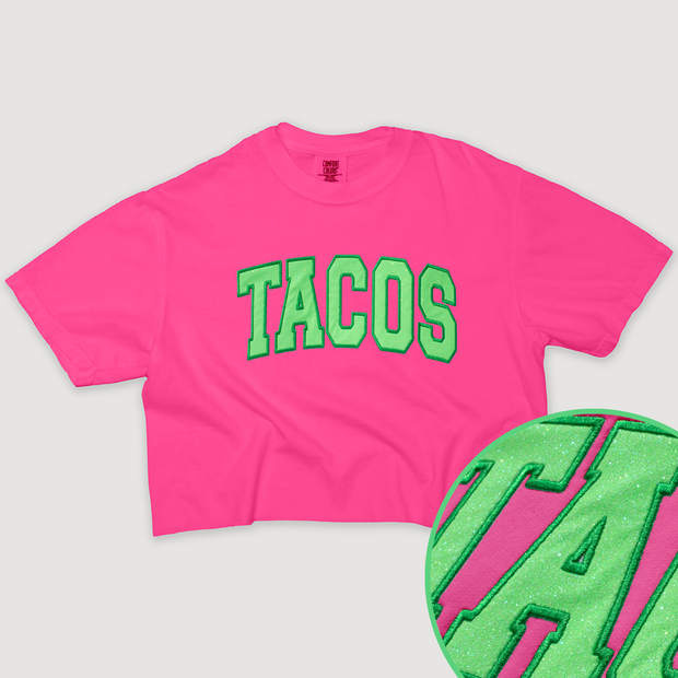 Tequila Shirt Tacos Glitter Crop - University