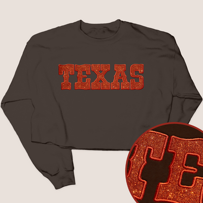 Texas Shirt Glitter Sweatshirt Cropped - Texas Western