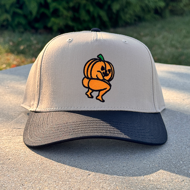 Halloween Embroidered Canvas Trucker Hat - Twerking Pumpkin