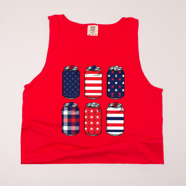 USA Patriotic - Beer Cans Cropped Tank Top