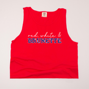 USA Patriotic -  Red, White, & Brunette Cropped Tank Top