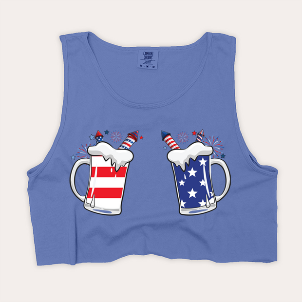 4th Of July Shirt Crop Tank Top - Beer Mug Boobs