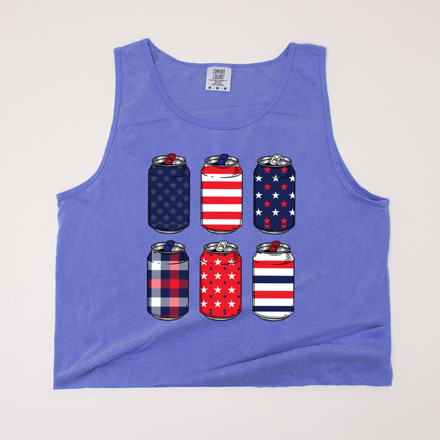 USA Patriotic - Beer Cans Cropped Tank Top