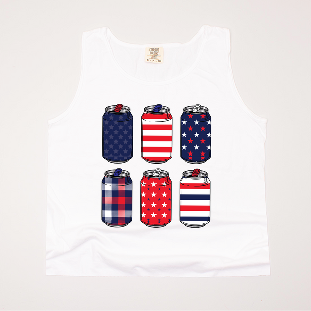 USA Patriotic - Beer Cans Cropped Tank Top