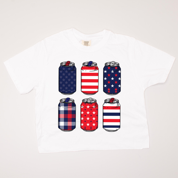 USA Patriotic - Beer Cans Cropped T-Shirt