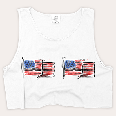 4th Of July Shirt Crop Tank Top - American Flag Boobs