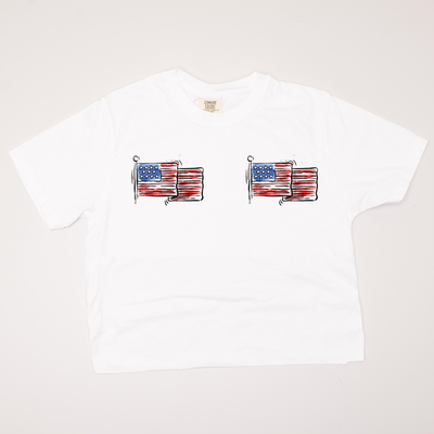 USA Patriotic -  American Flag Chest Cropped T-Shirt