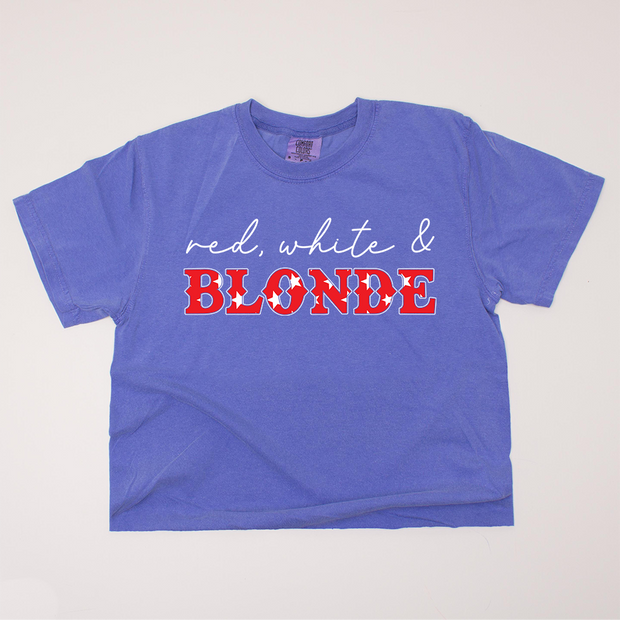 4th Of July Shirt Crop - Red, White & Blonde