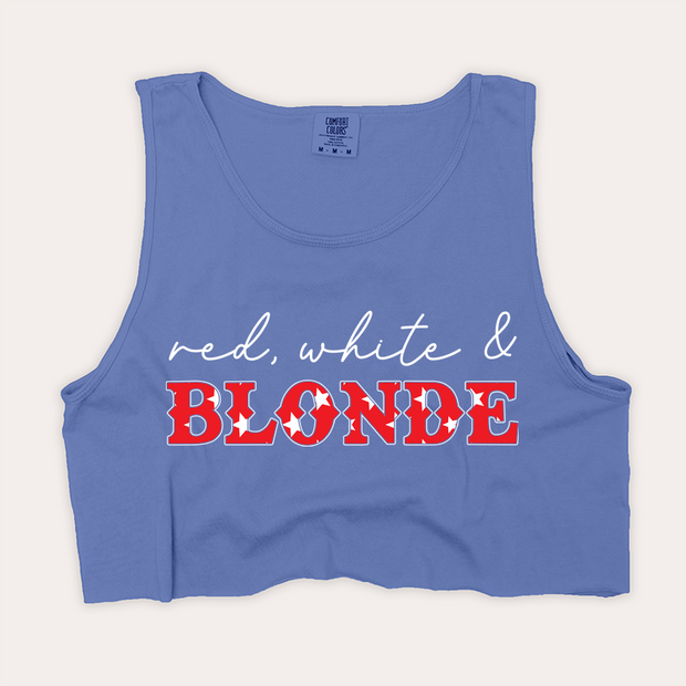 4th Of July Shirt Crop Tank Top - Red, White & Blonde
