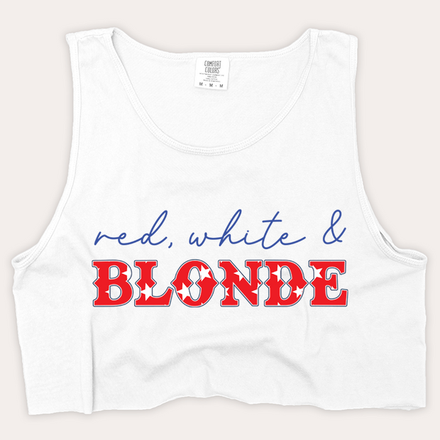 4th Of July Shirt Crop Tank Top - Red, White & Blonde