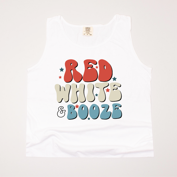 USA Patriotic -  Red, White, & Booze Cropped Tank Top