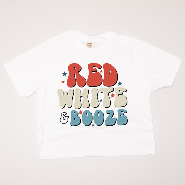 USA Patriotic -  Red, White, & Booze Cropped T-Shirt