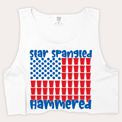 4th Of July Shirt Crop Tank Top - Star Spangled Hammered
