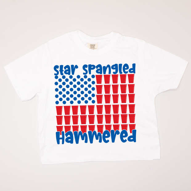 USA Patriotic -  Star Spangled Hammered Cropped T-Shirt