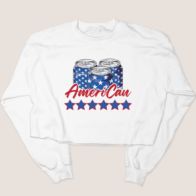4th Of July Shirt Crop Sweatshirt- Ameri-Can