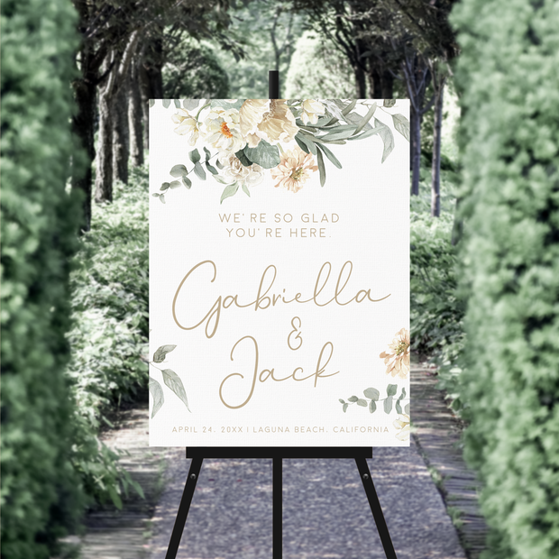 Wedding Welcome Sign - Ivory Watercolor Flowers