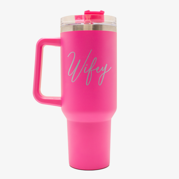 Hot Pink Tumbler With Straw Personalised Tumbler With Handle