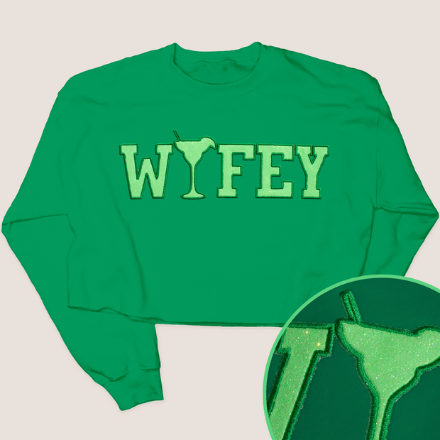 Tequila Shirt Wifey Glitter Sweatshirt Crop - University