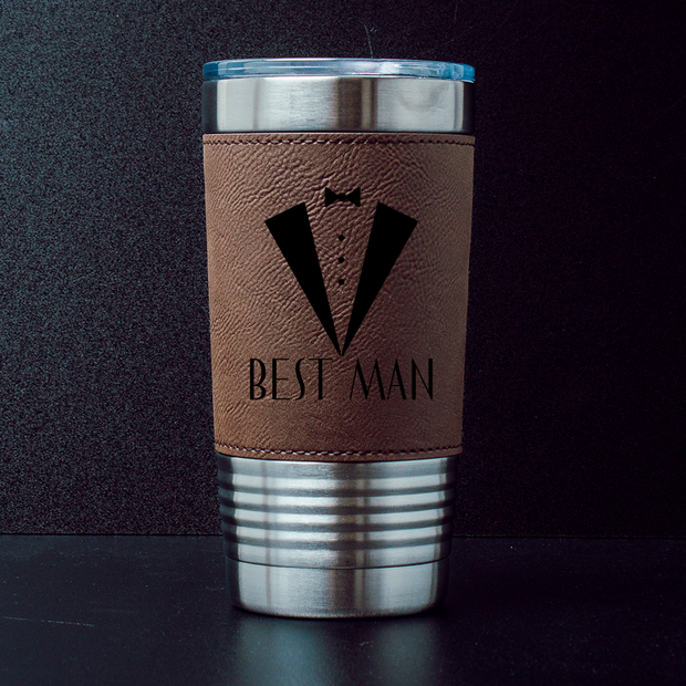 Best Man Engraved Leather Tumbler