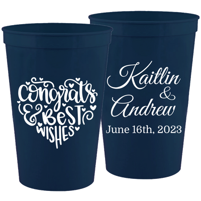 Wedding 103 - Congrats And Best Wishes Heart - 16 oz Plastic Cups