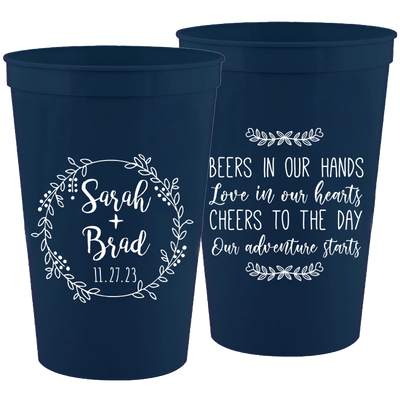 Wedding 107 - Beers In Our Hands Love In Our Hearts Circle Wreath - 16 oz Plastic Cups