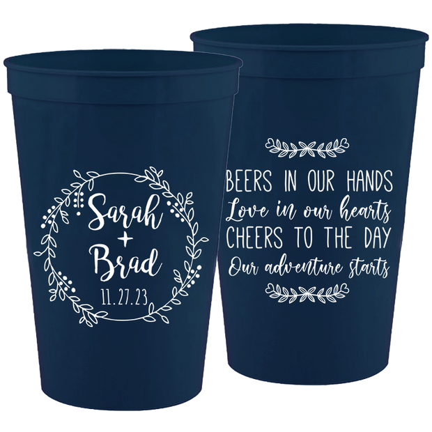 Wedding 107 - Beers In Our Hands Love In Our Hearts Circle Wreath - 16 oz Plastic Cups