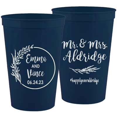 Wedding - Mr & Mrs Last Name And Leaves - 16 oz Plastic Cups 110