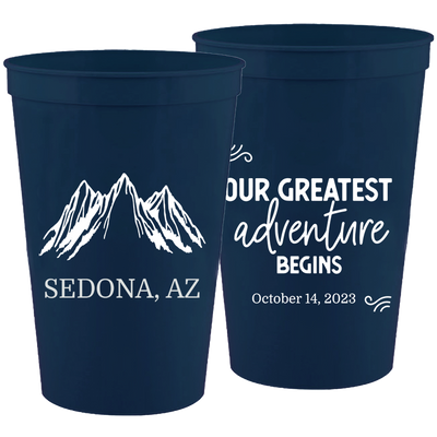 Wedding 113 - Our Greatest Adventure Begins Mountains - 16 oz Plastic Cups