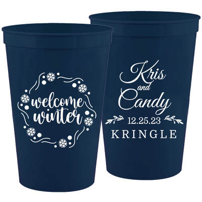 Wedding 123 - Welcome Winter Names - 16 oz Plastic Cups