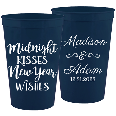 Wedding 134 - Midnight Kisses New Year Wishes - 16 oz Plastic Cups