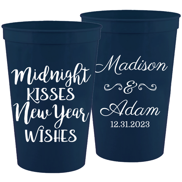 Wedding 134 - Midnight Kisses New Year Wishes - 16 oz Plastic Cups