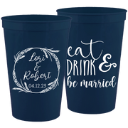 Wedding 136 - Eat Drink And Be Married With Wreath - 16 oz Plastic Cups