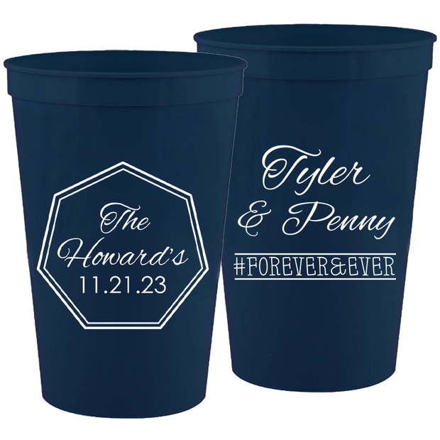 Wedding 148 - Octagon With Last Name - 16 oz Plastic Cups
