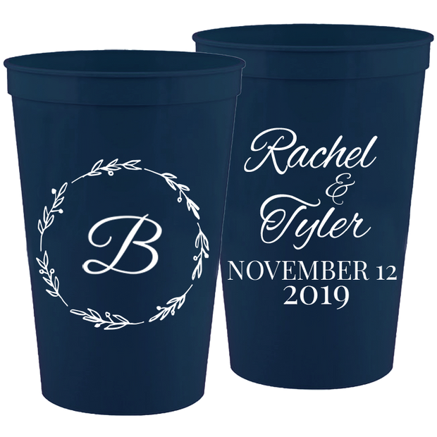 Wedding 027 - Classy Wedding Names And Floral - 16 oz Plastic Cups