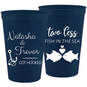 Wedding 039 - Two Less Fish In The Sea, Got Hooked - 16 oz Plastic Cups
