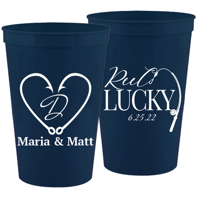 Wedding 048 - Reel Lucky Fishing Pole With Hook Heart - 16 oz Plastic Cups